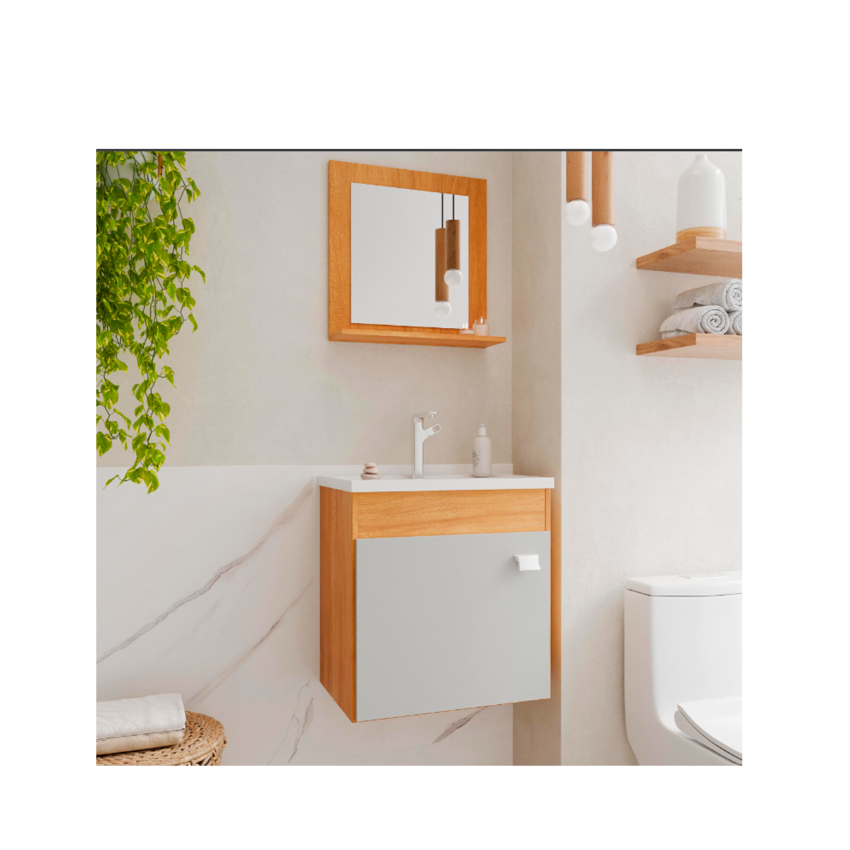 GABARITO PRODUTO NOVA BERTIOGA 13110 - ARMARIO IRIS 44 C/ESPELHEIRA AMENDOA/OFF WHITE - Imagem 1